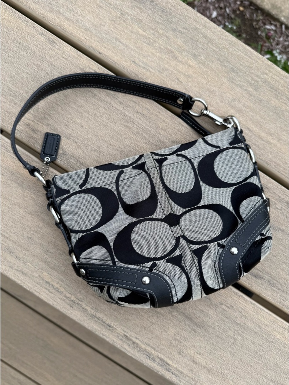 Coach Mini Shoulder Bag in Black and Gray Signature Canvas